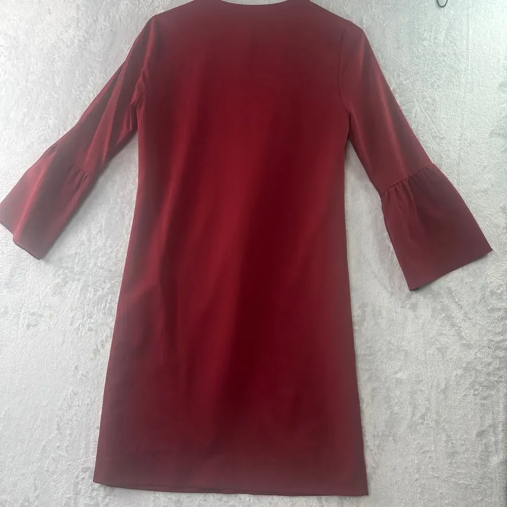J.Crew Maroon V-Neck Bell Sleeve Shift Dress - Size 00
